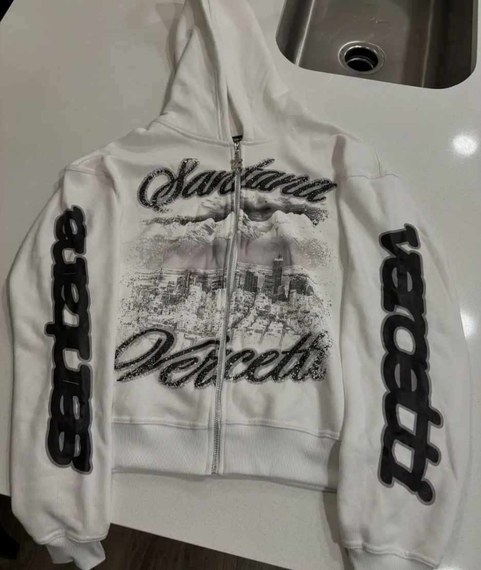 Luxury Brand Designer Clothing 2026 New Style American Retro Hargajuku Street, Dark Hip-hop High Street Design, 3D Printing Zipper Coat Loose Sweatshi