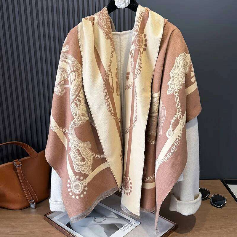 2026 winter shawl fabric elegant chain horse print design warm cashmere blanket