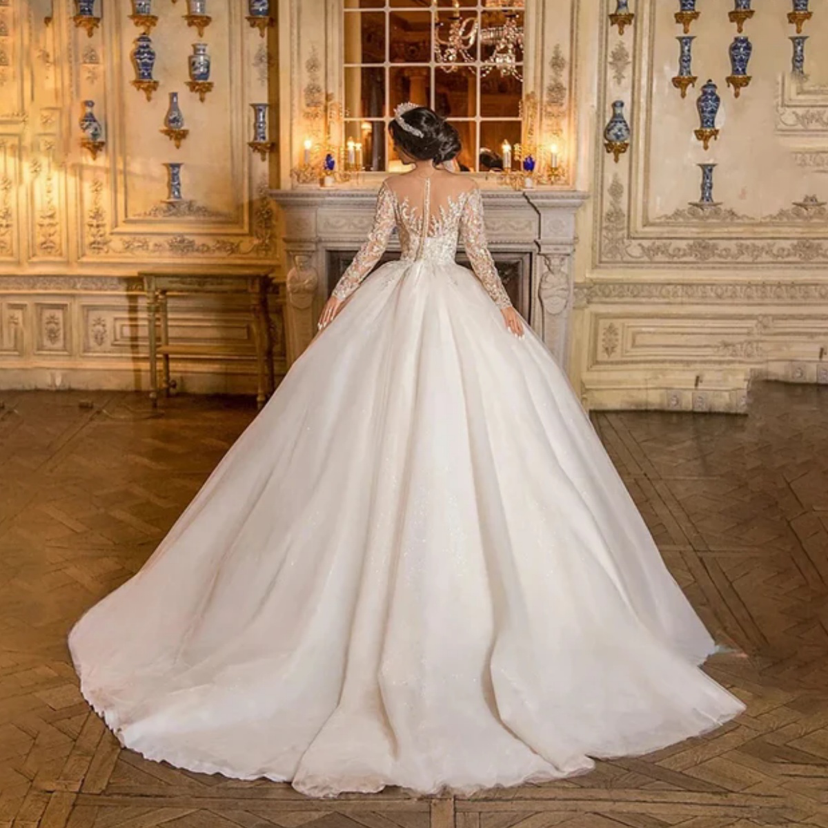 Arabic Lace Ball Gown Wedding Dresses Luxury Long Sleeves Applique Beaded Princess Bridal Gowns Vestidos de Novia Customized