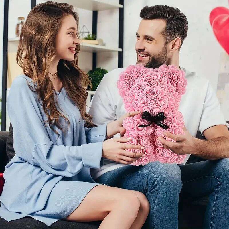 Valentines Rose Gifts Her, Red Artificial Flowers Bear With RoseBouquet Romantic For Wife Girlfriend,Birthday, Wedding W260114