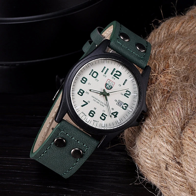 Fashion Arabic Dial Men Quartz Watch Casual Leather Strap Mens Calendar Sports Watches 260114
