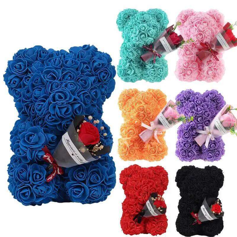 Rose With Clear Box Artificial Flower Bear For Girl Gift Valentine Birthday Decoration Bouquet colors and styles random W260114