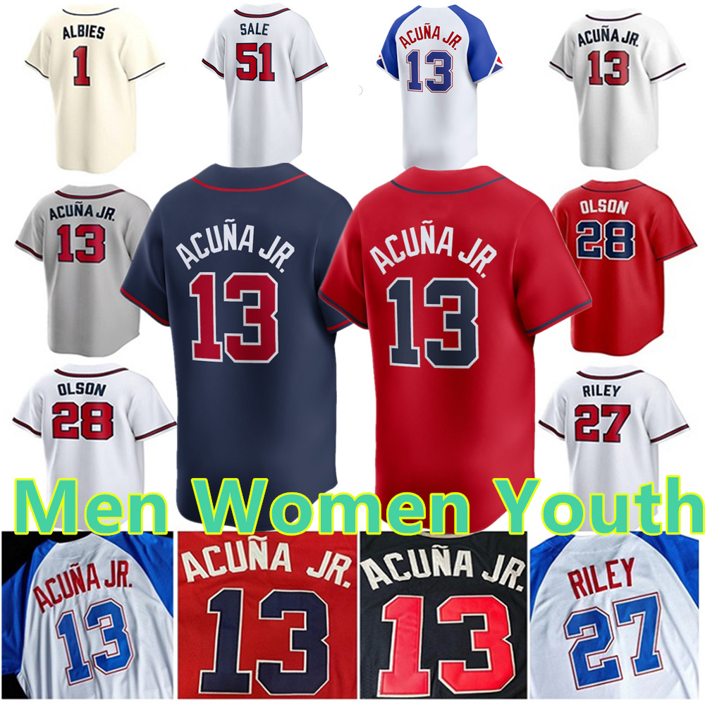 Custom Jersey 13 Ronald Acuna Jr. 27 Austin Riley Chris Sale Matt Olson Harris II Spencer Strider Walle n Ozzie Albies Jones Rosario Baseball Jerseys