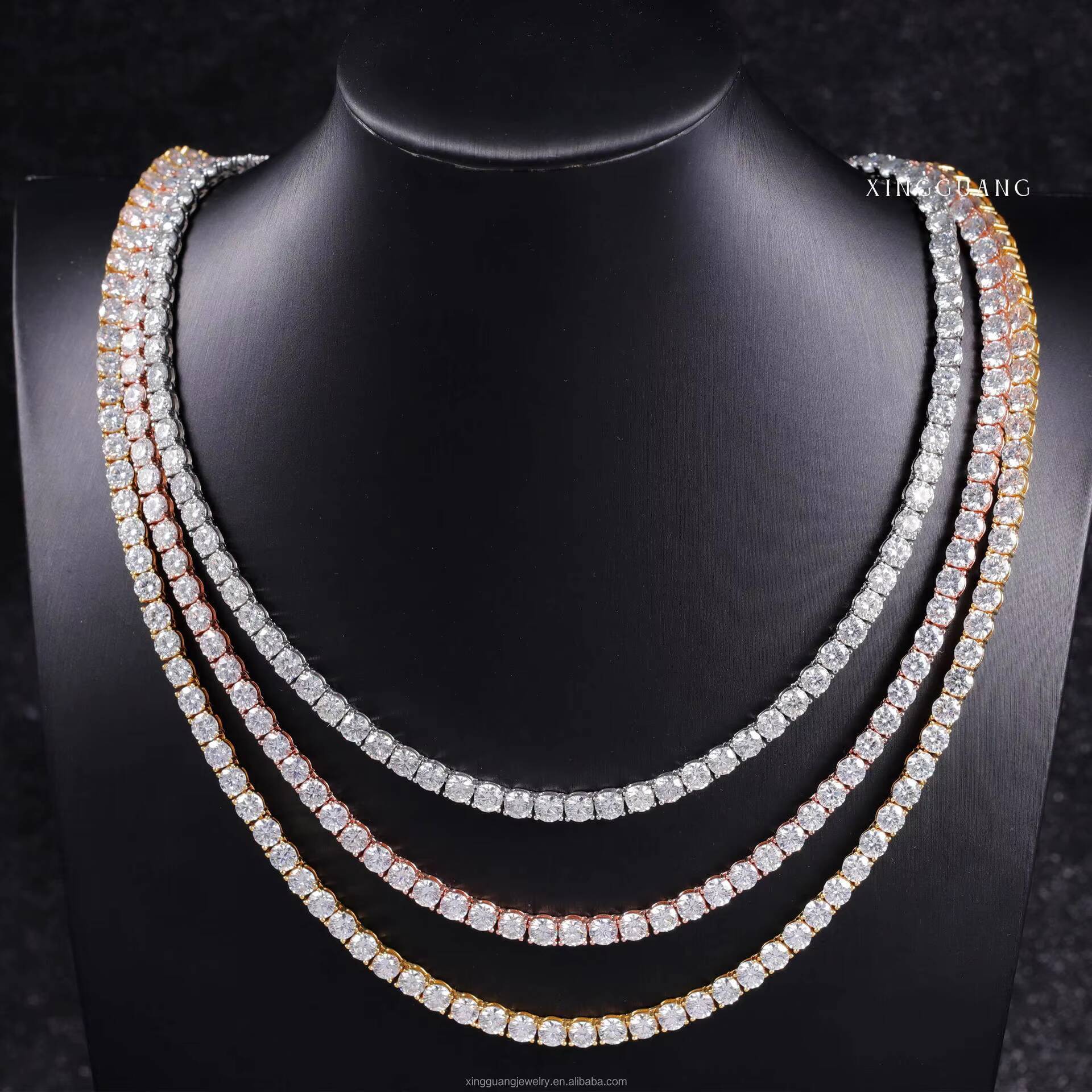 S925 Sterling Silver 18K White Gold D Color Moissanite Tennis Necklace Hip Hop Fashion Jewelry