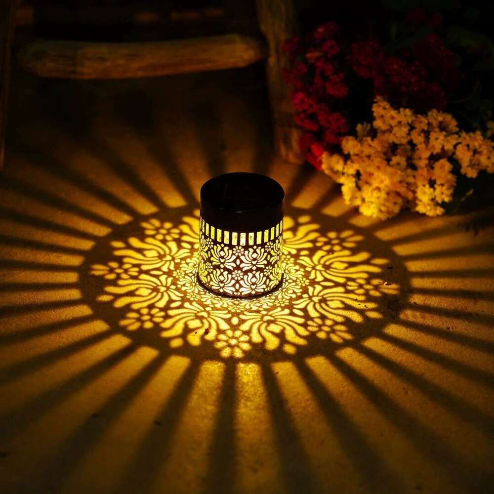 Solar Outdoor Waterproof Spotlight Mandala Pattern Sensor Garden Villa Iron Wall Hanging Lantern Light
