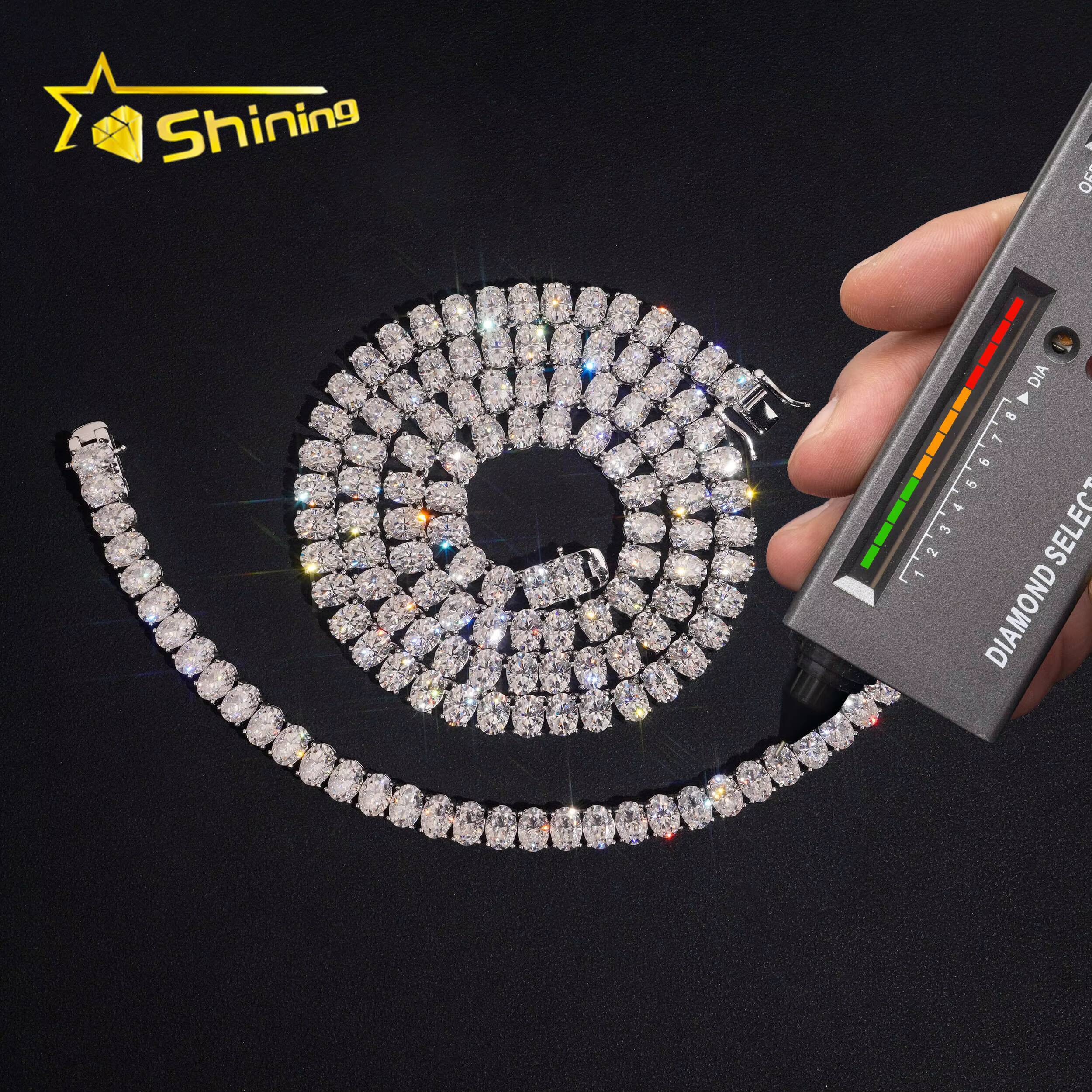New Stocks Factory Wholesale Price Solid S925 Rhodium Plated Hip Hop Necklace Oval 57mm Moissanite Diamond Tennis Chain
