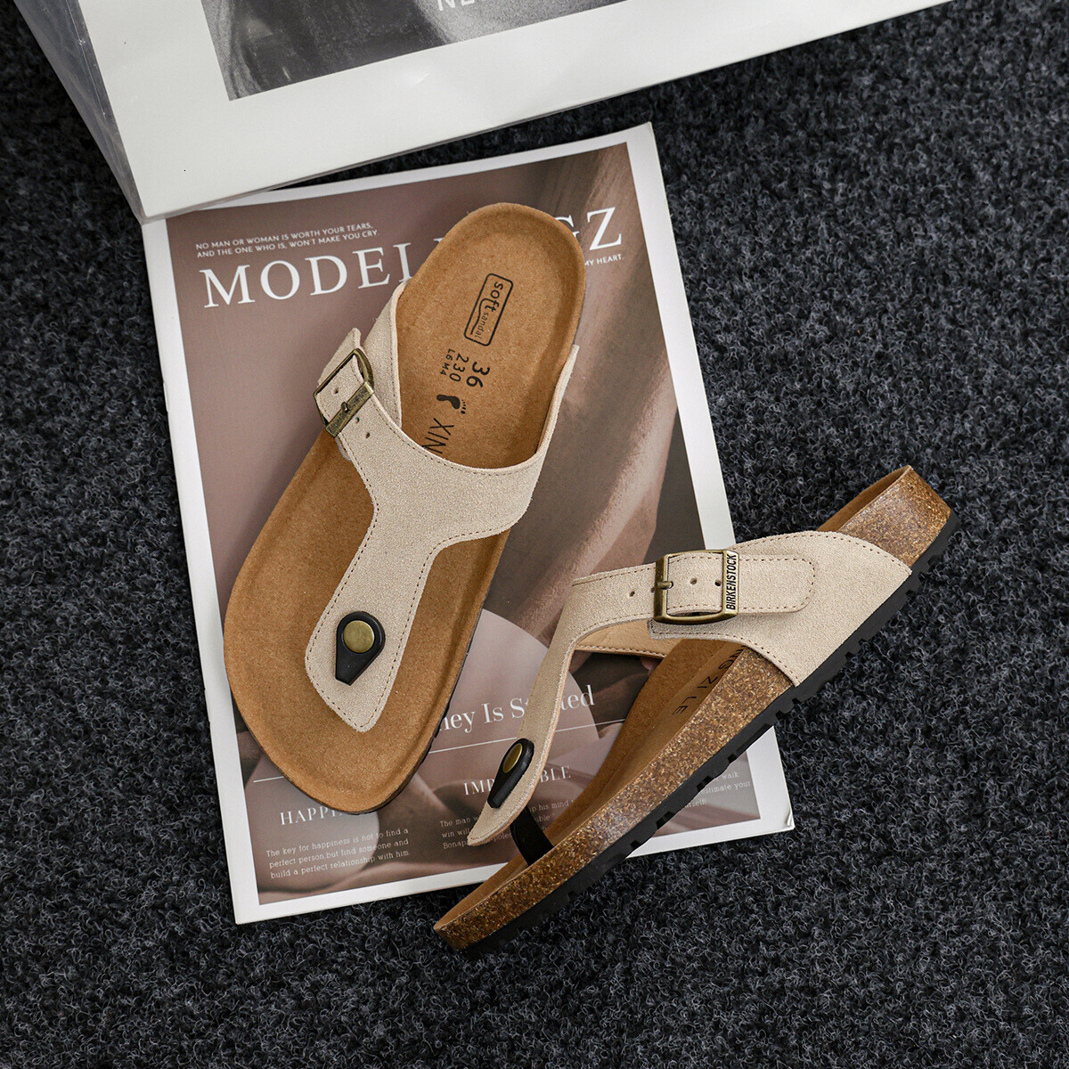 Pallene Women's Soft Cork Flat Summer Fashion Beach Flip Flops Unisex Comfort House Thong Slide Sandals ddmypanda