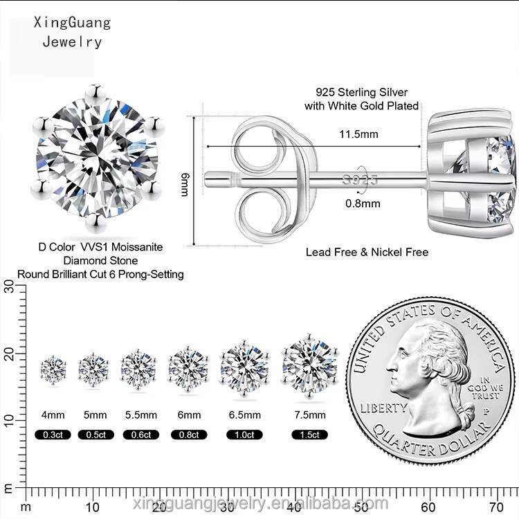 5mm-8mm Classic Mossanite Earrings Luxury Jewelry 925 Sterling Silver VVS Moissanite Diamond Ear Stud for Men Women