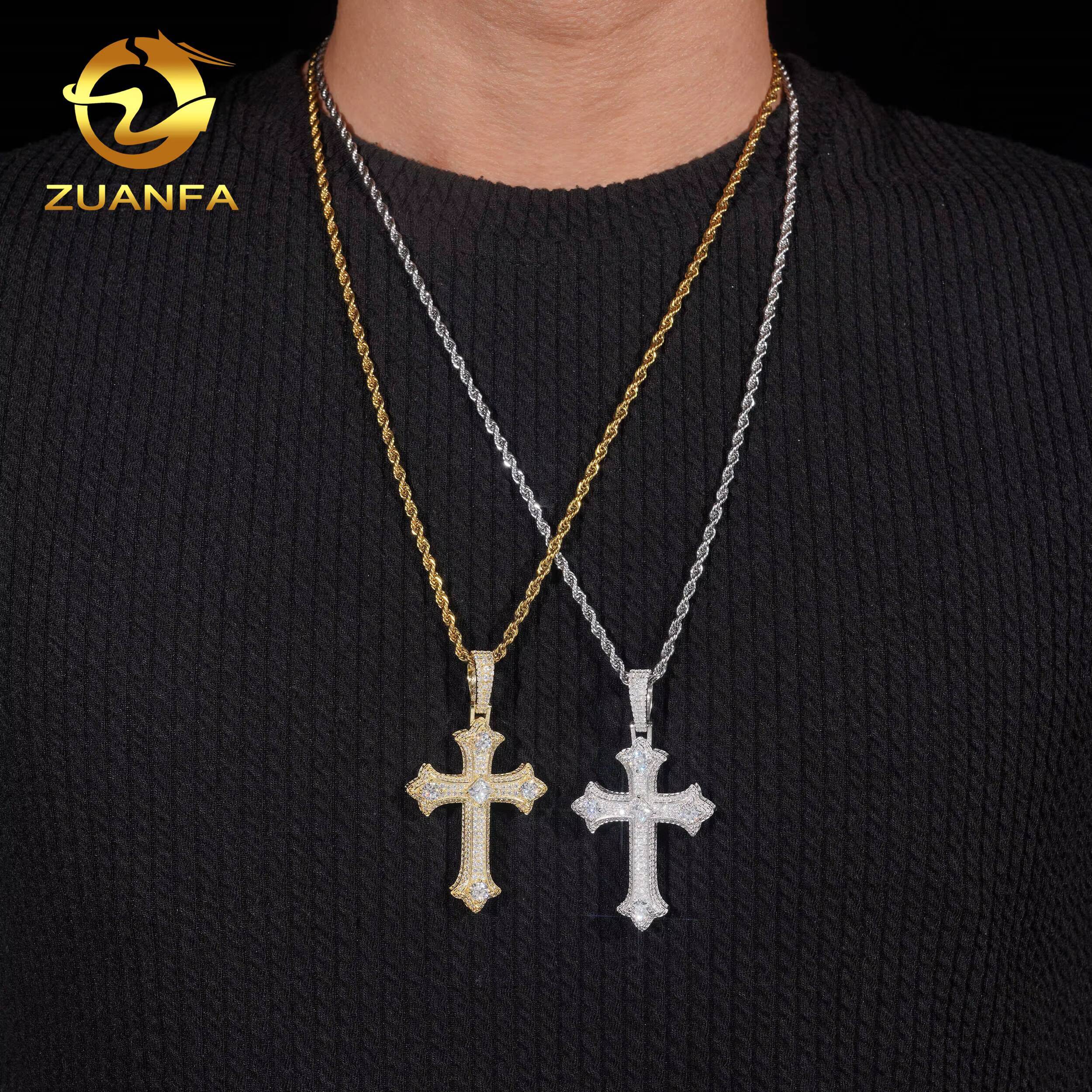 48h Shipping Moissanite Hip Hop Jewelry Cross Iced Out Pendant 925 Sterling Silver Moissanite Cross Pendant Charm Local Stock