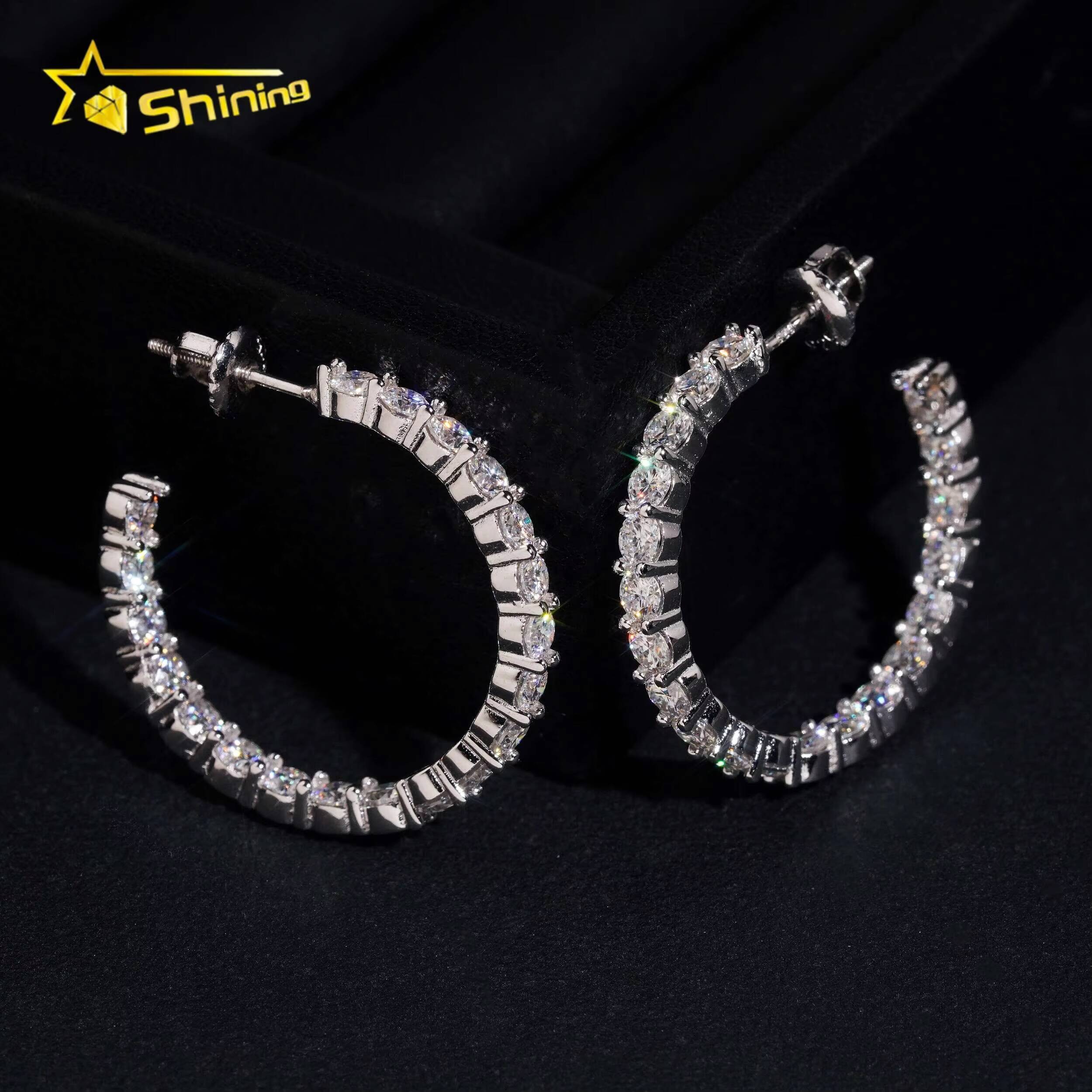 Hot Selling 925 Sterling Silver Fashion Jewelry Pass Diamond Tester Hoop 3mm Women Moissanite Earrings