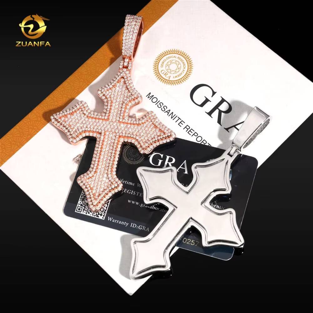 Custom Made Iced Out Charm 925 Silver Diamond Cross Men Hip Hop Rose Gold Moissanite Pendant