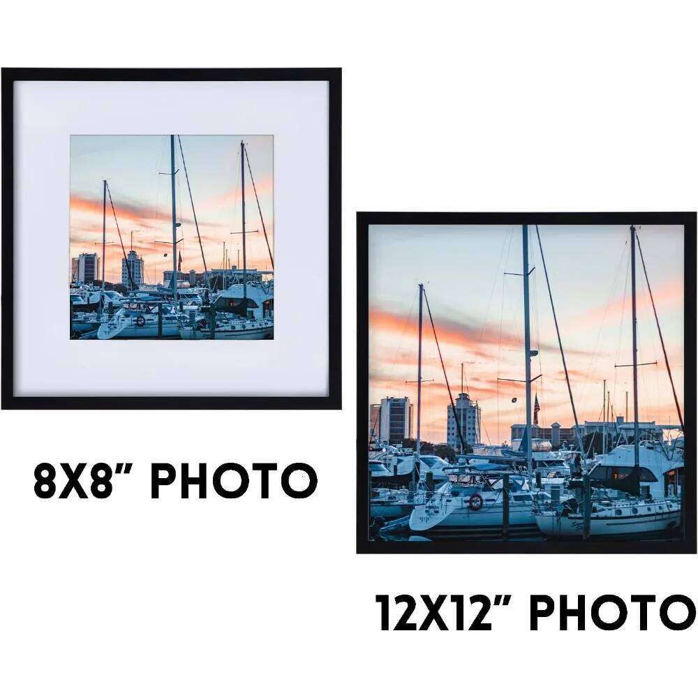 Valentine's Day Set of 16 Black 12x12 Inch Picture Frames, Matted 8x8 Photos, Lightweight Square Frames for Wall Display 26H0114