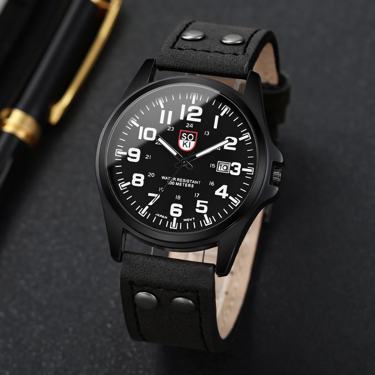 Fashion Arabic Dial Men Quartz Watch Casual Leather Strap Mens Calendar Sports Watches 260114
