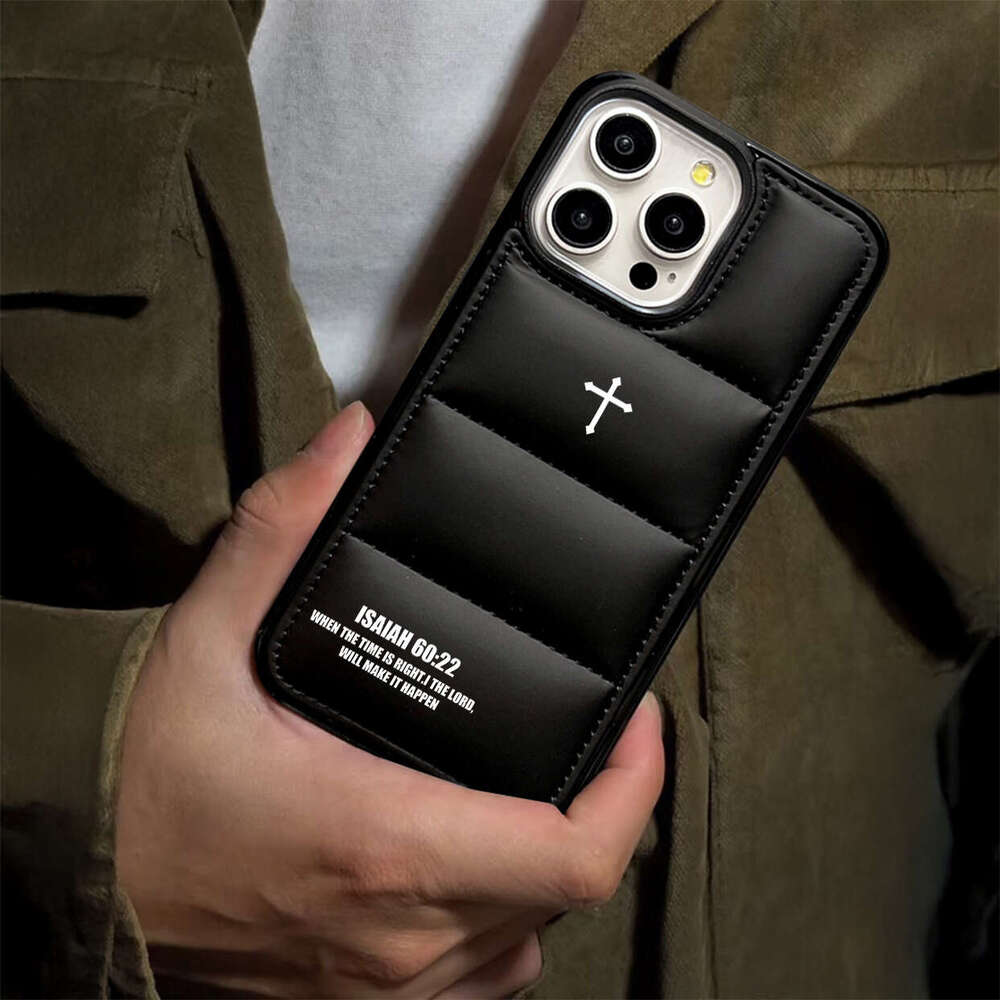 Phone Case for iPhone 17 Pro Max Trendy Cross Cotton-Padded Leather Down Jacket Apple 13 Pro Max Phone Case Cross-Border Trade iPhone 17 PM