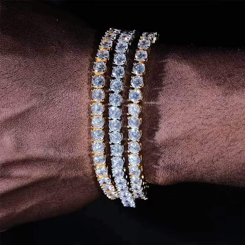 RINNTIN XP110 Ready to Ship Moissanite Tennis Chain Bracelet Ice Out Brass Bracelet Hiphop Men Women Moissanite Bracelet