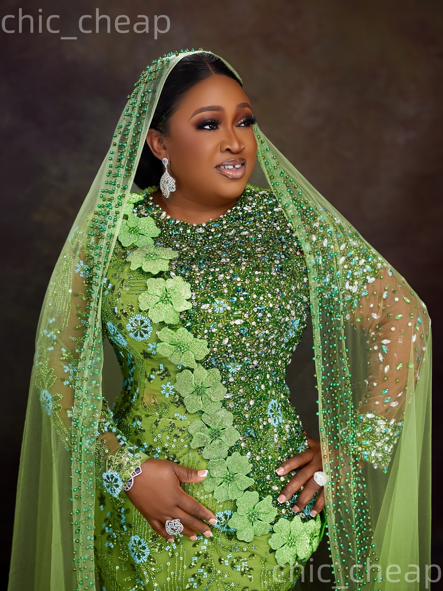 Aso Ebi Nigerian Green Mermaid Prom Dresses 2026 Flowers Crystals Floral Lace Evening Formal Party Second Birthday Engagement Gowns Dress For Special 