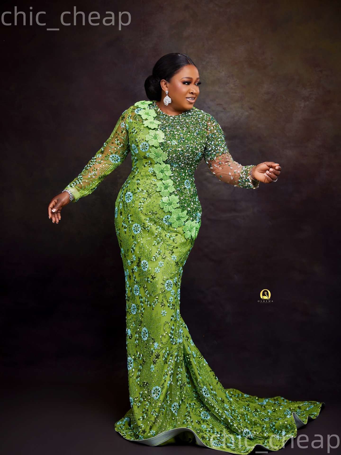 Aso Ebi Nigerian Green Mermaid Prom Dresses 2026 Flowers Crystals Floral Lace Evening Formal Party Second Birthday Engagement Gowns Dress For Special 