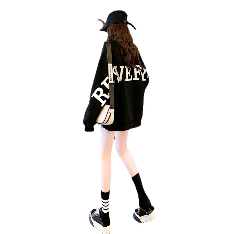 2026 New Arrival Women's Spring & Autumn Lazy-Style Crew Neck Sweatshirt, Korean-Style Versatile Cartoon Printed Long-Sleeve Top