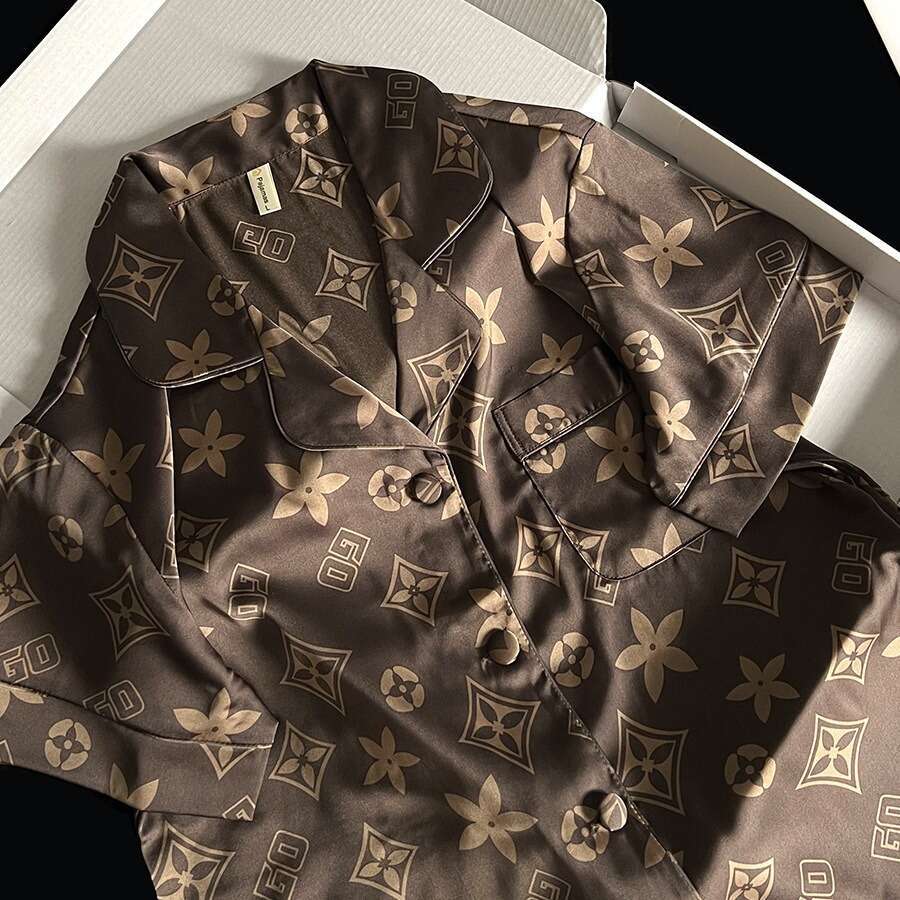 Elegant Luxury Couple Pajamas Spring Summer Ice Short Sleeve Thin Silk Homewear
