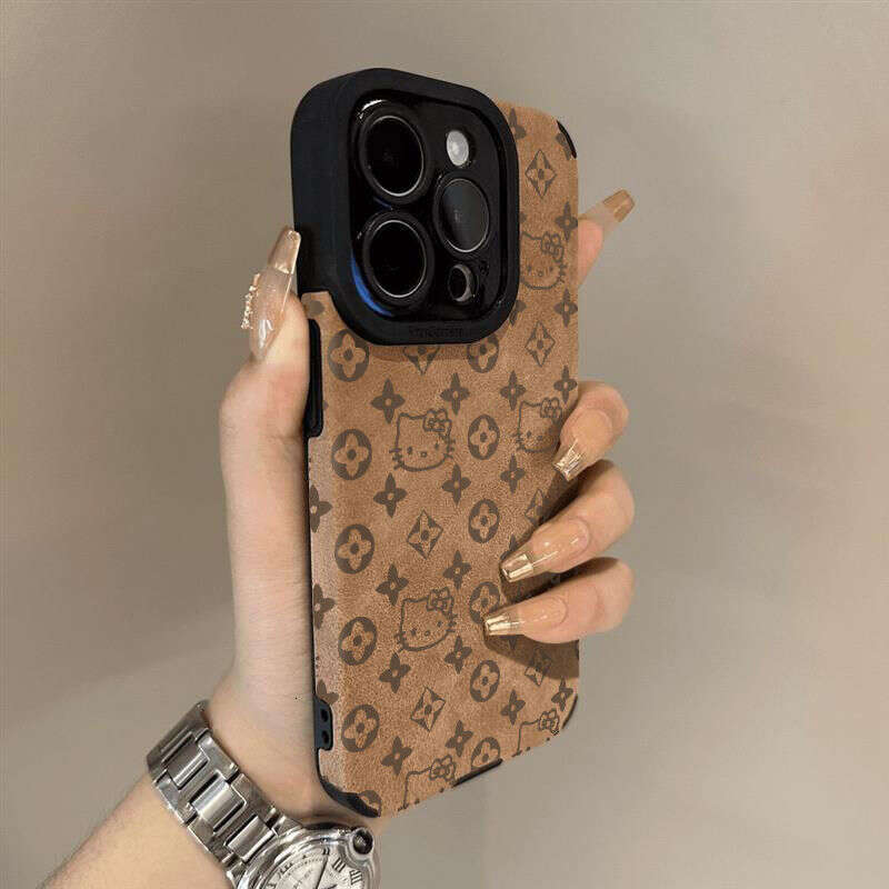Retro Monogram Cat Pattern iPhone Case, Premium Suede Texture Full Coverage Cover with Precision Cutouts, Compatible with iPhone 17 Pro Max/16 Max/15 