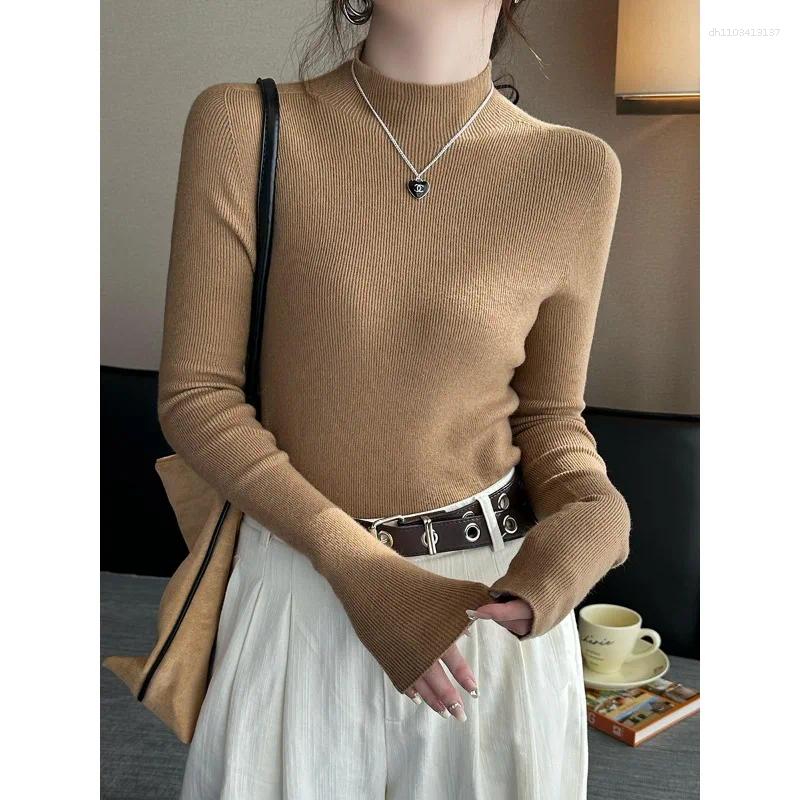 Women's Sweaters Spring Autumn Inner Tops Solid Color Elegant Jumper Fashion Semi Turtleneck Casual Pullover Sweater Women Bottoming Shirts