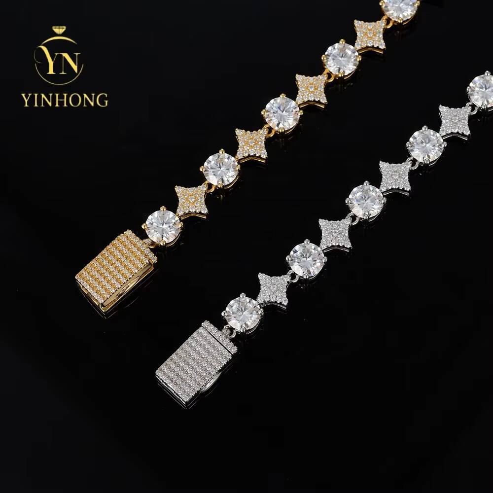 Wholesale Trendy Jewelry 925 Silver Hip Hop Jewelry Bracelet Prong D Color Moissanite Star Bracelet for Friends Gift
