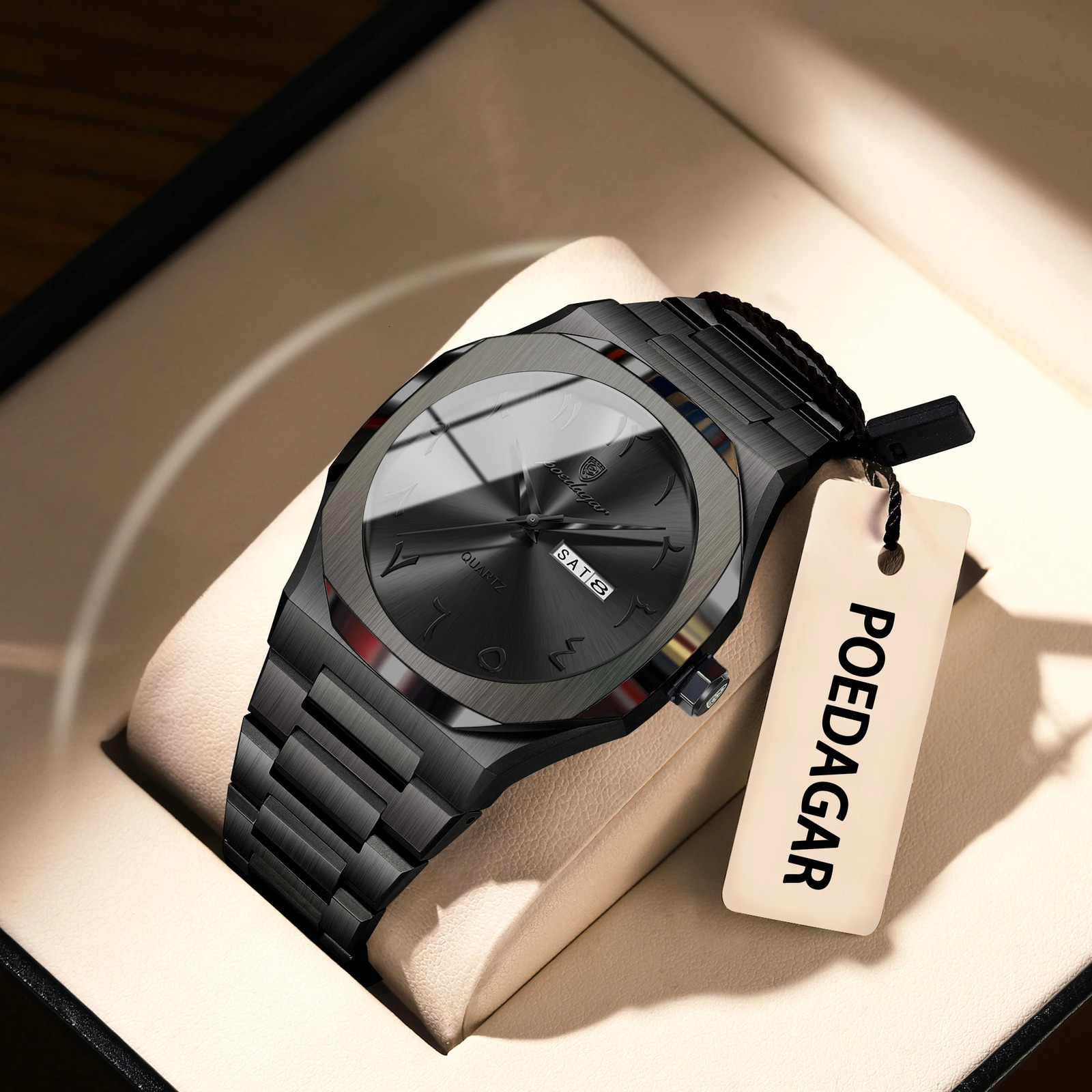 POEDAGAR Military Watch For Men Waterproof Week Calendar Man Wristwatch Quartz Stainless Steel Fashion Mens Watches Male 260114