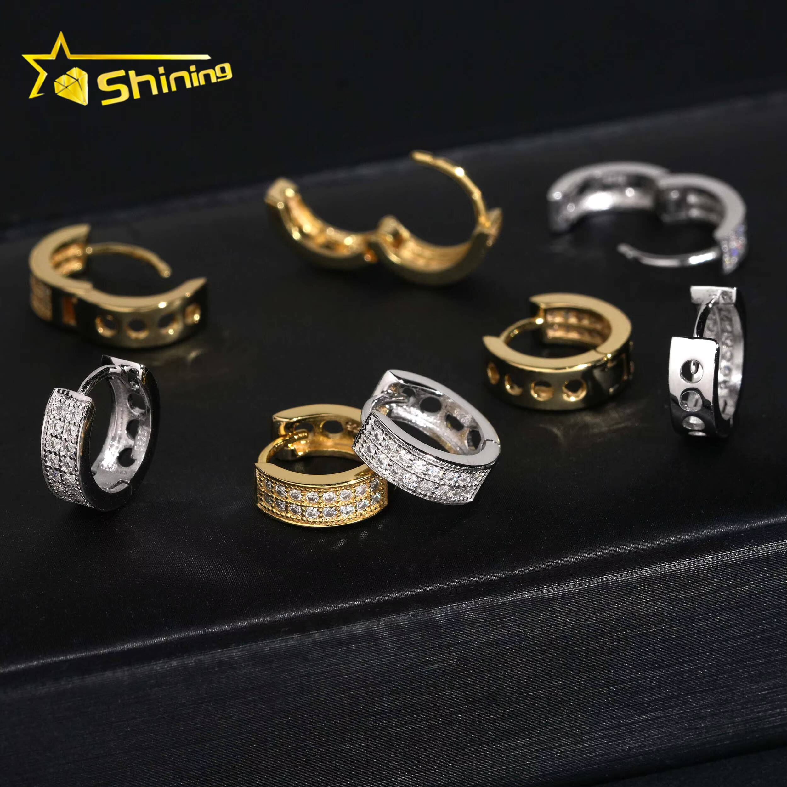 USA Warehouse Fast Shipping 925 Sterling Silver Moissanite Hoop Earring Hip Hop Men Women Iced Out Fashion Earrings