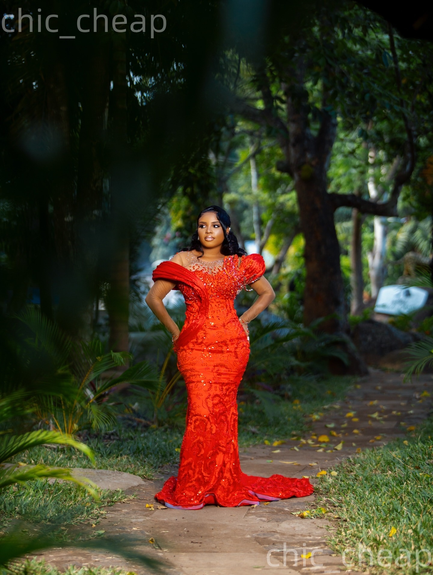 Aso Ebi Nigerian Red Mermaid Prom Dresses 2026 Floral Lace Crystals Stylish Evening Formal Party Second Birthday Engagement Gowns Dress For Special Oc