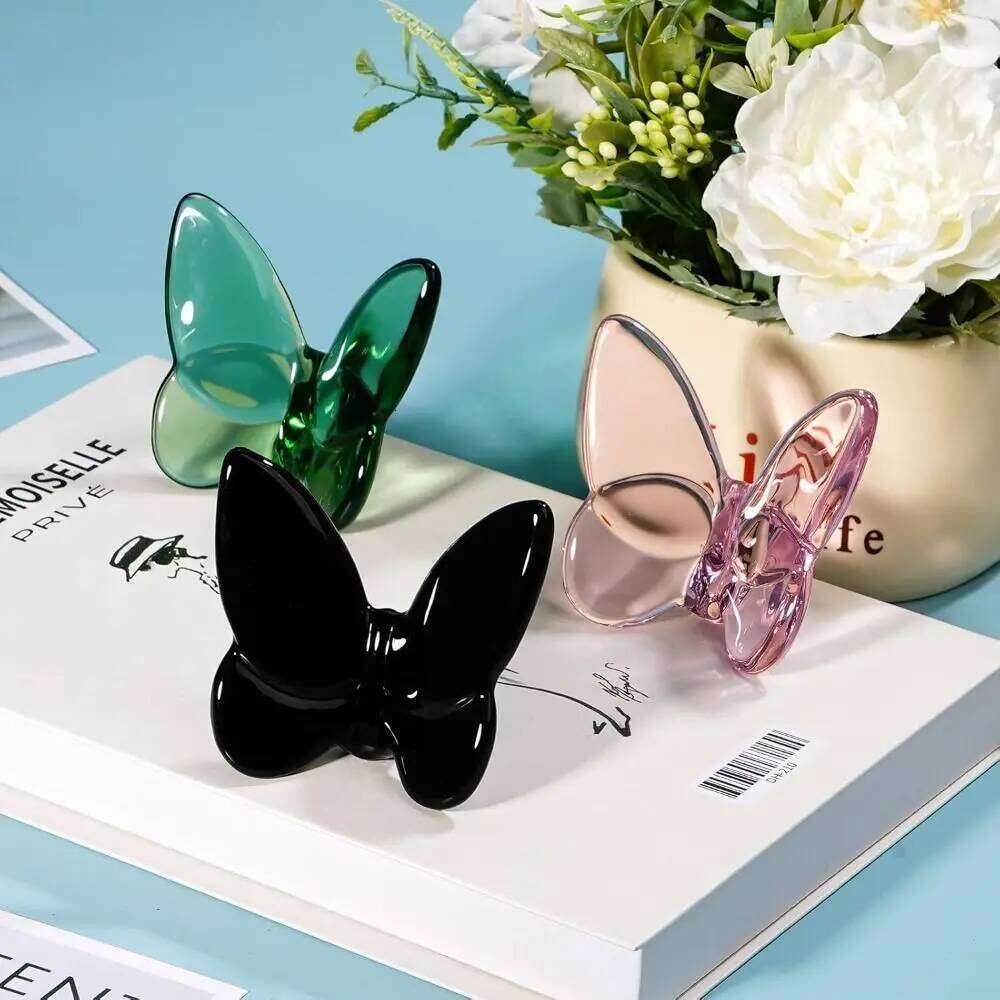 Household Ornaments Sparkling Glass Butterfly Figurines Multiple Color Crystal Crafts Reflective Decor for Shelf Tabletop Kitchenware Arrangement