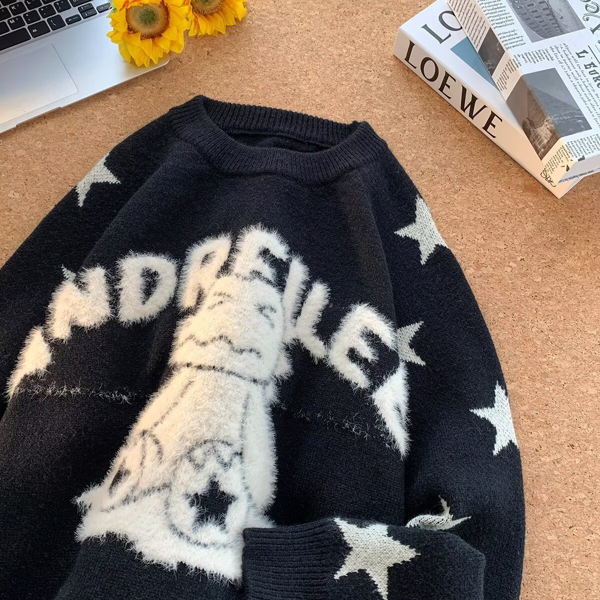 Round neck sweater knitted sweater mens trendy brand cool autumn and winter base shirt 2024 new mens temperament slim fit top