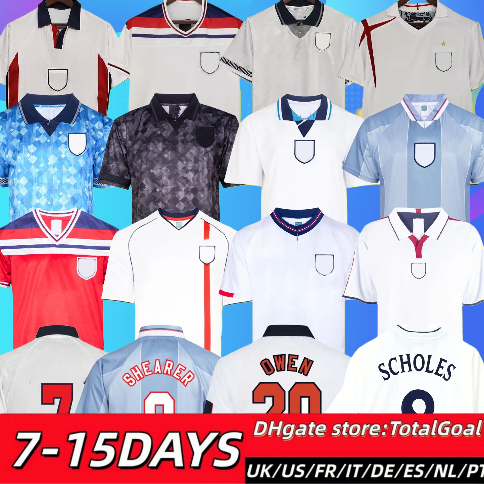 GASCOIGNE SOUTHGATE Englands Retro Soccer Jerseys 1990 96 Euro SHEARER OWEN 98 Kids Vintage Football shirts ROONEY GERRARD LAMPARD 2000 02 04 06 Classic Football Kit
