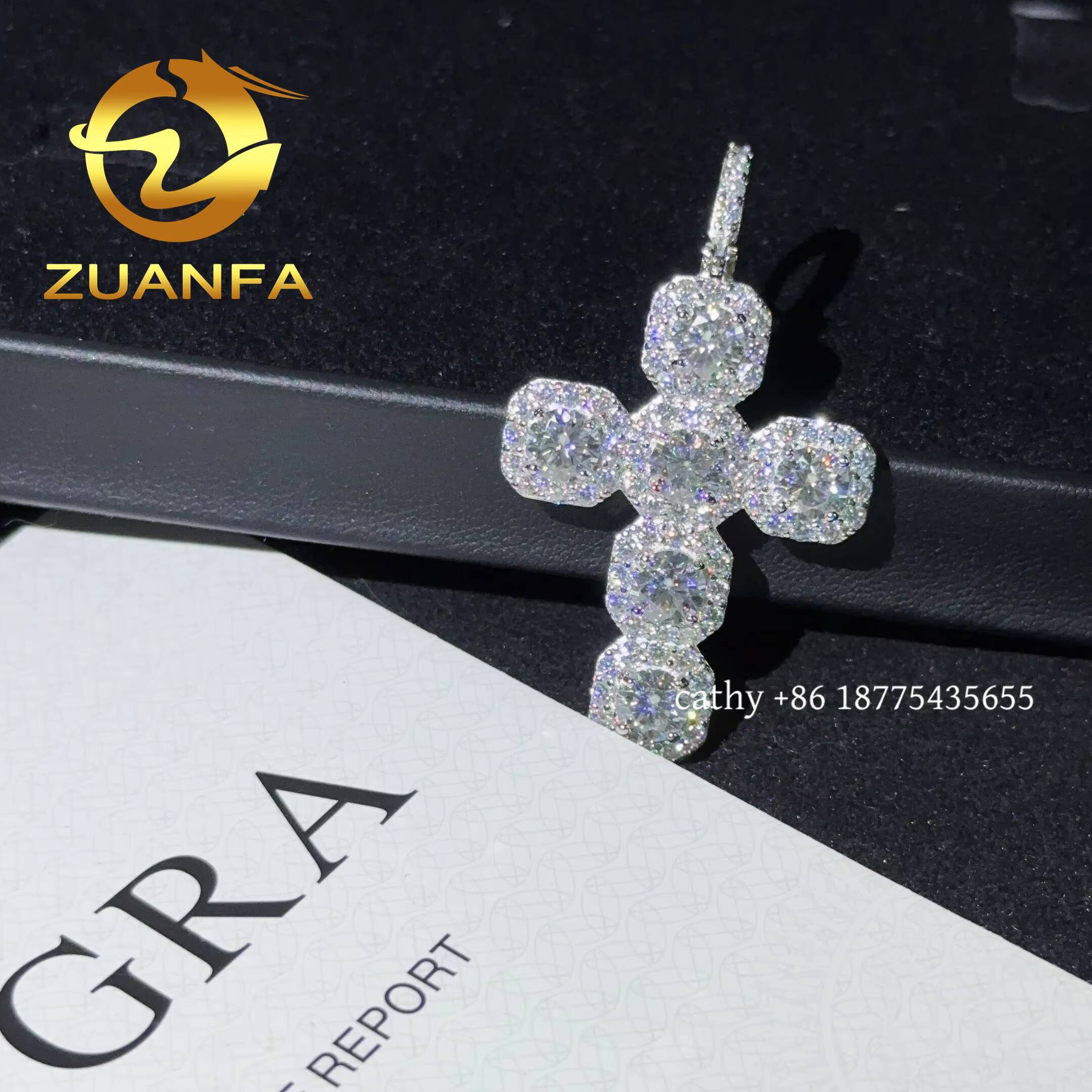 Ready to Ship D VVS Moissanite Hip Hop Iced Out Pendant 925 Silver Cross Pendant With Free Stainless Steel Rope Chain