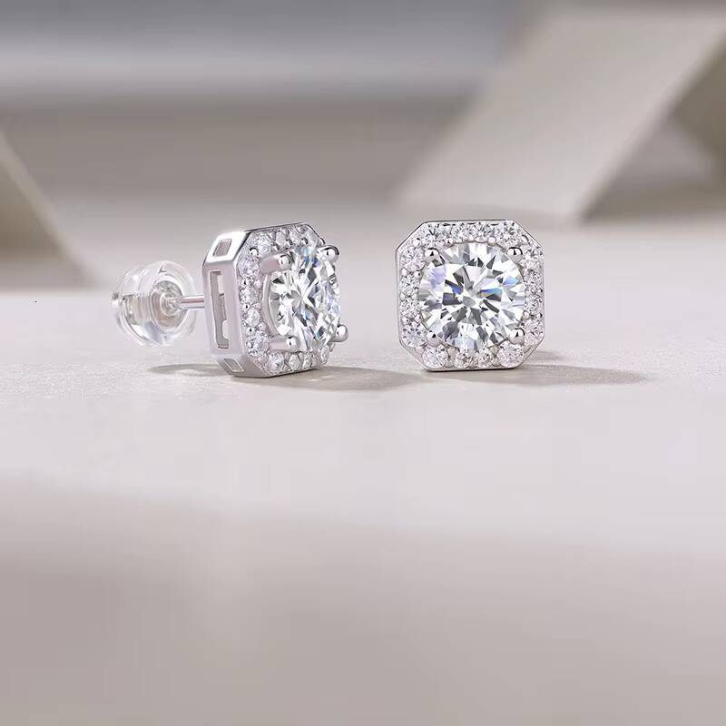 Fine 1ct2 Round Moissanite Earrings Hypoallergenic S925 Silver VVS1 Clarity Moissanite Earrings Women Stud Earrings