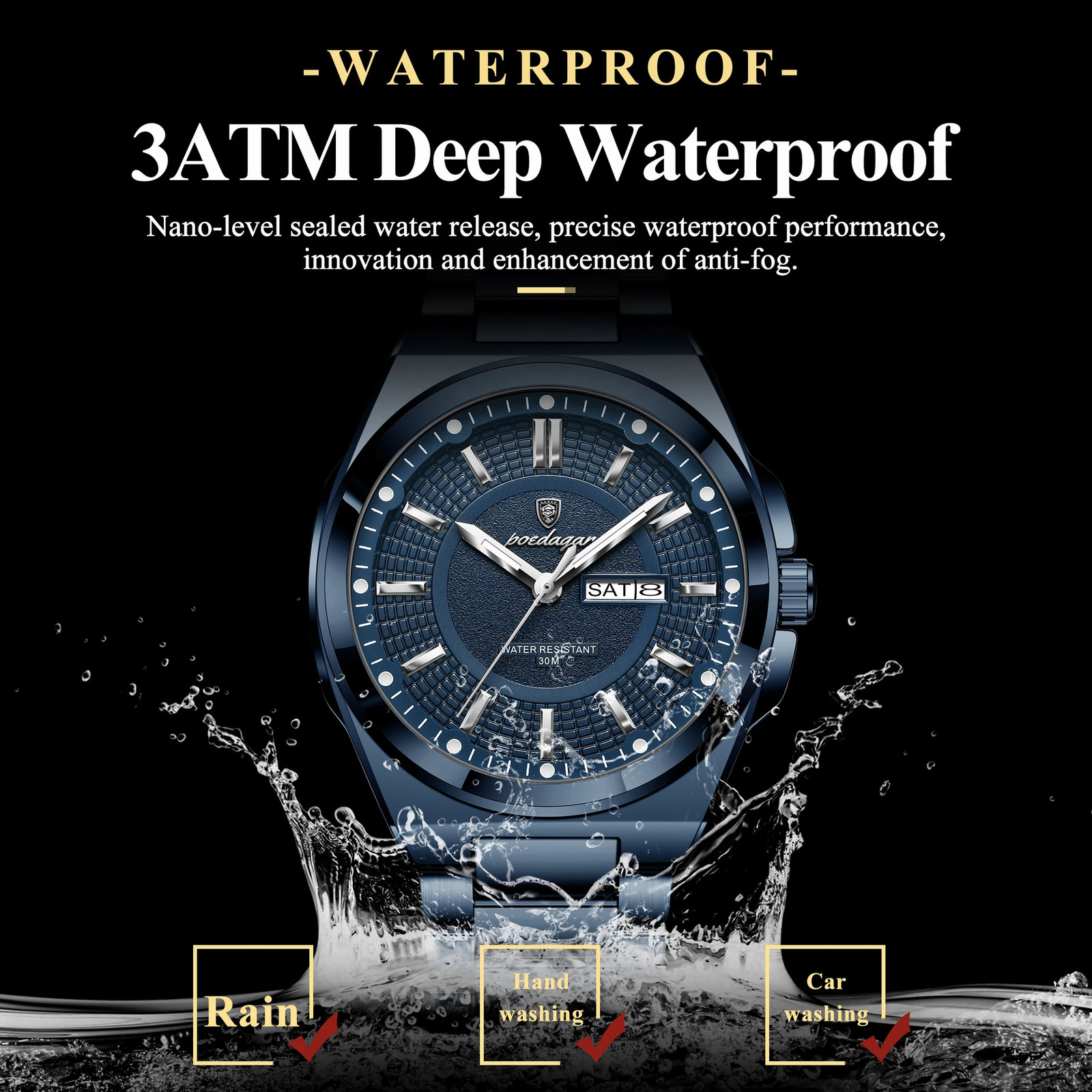 POEDAGAR Fashion Classic Men Wristwatches Stainless Steel Waterproof Luminous Man Watch Date Week Quartz Business Mens Watches 260114