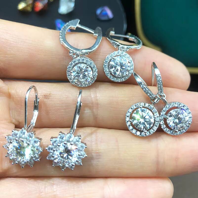 Wholesale Stock Moissanite Earring 925 Sterling Silver White VVS Stud Moissanite Diamond Earring Jewelry
