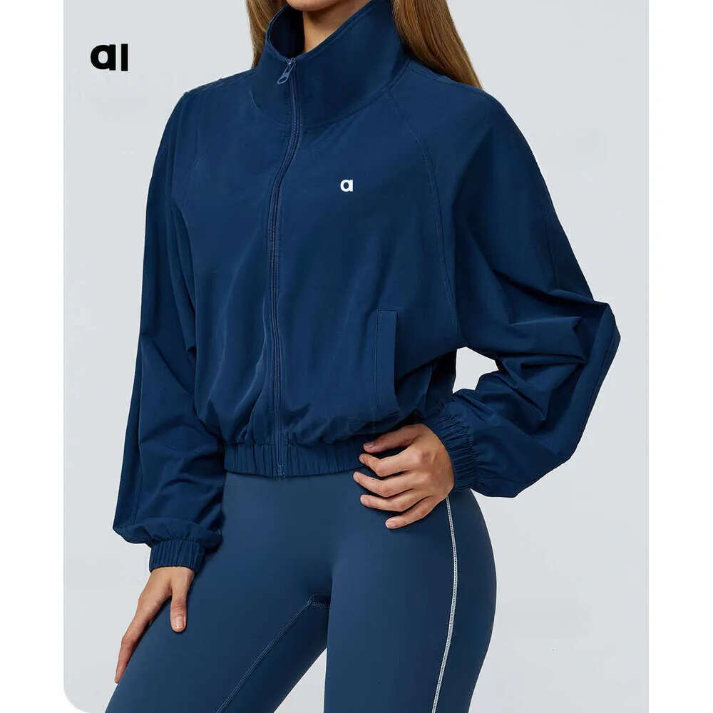 Quick drying alosetness jackets stand up collar sports women zipper windproof outdoor running fitness long sleeved yoga suit alosetness set men clothes jacket