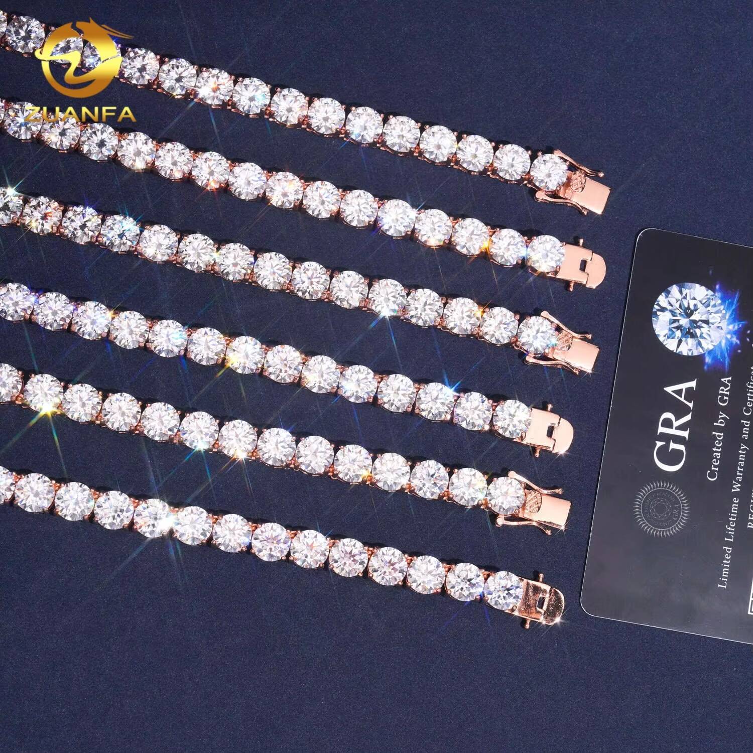 Hip Hop Jewelry 8mm Bling Fine 925 Silver Rose Gold VVS Moissanite Tennis Chain Necklace