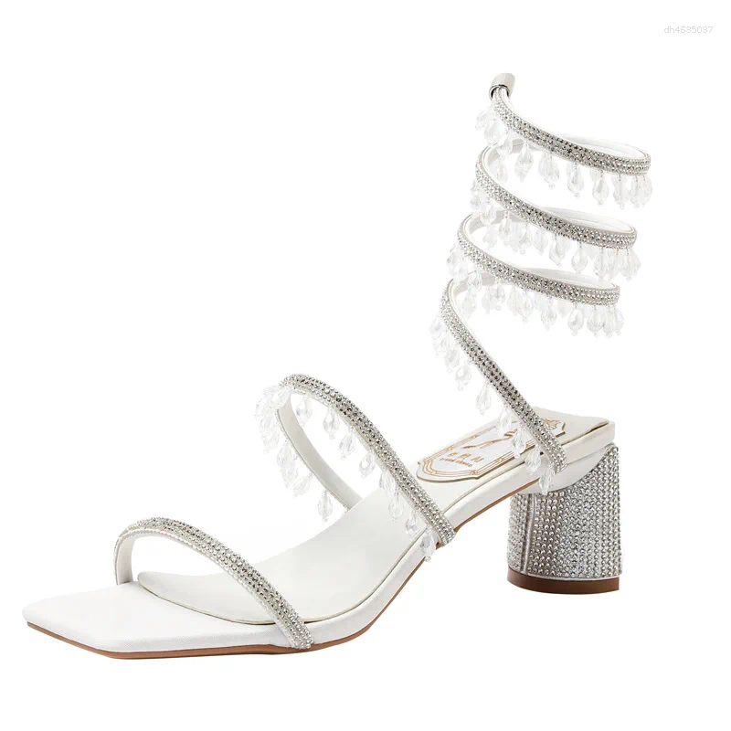 Dress Shoes 2026 Spring/Summer Water Diamond Jewel Wrist Wrapped Snake-shaped High Heel Sandals Sexy Large Size Shoe Girl Women