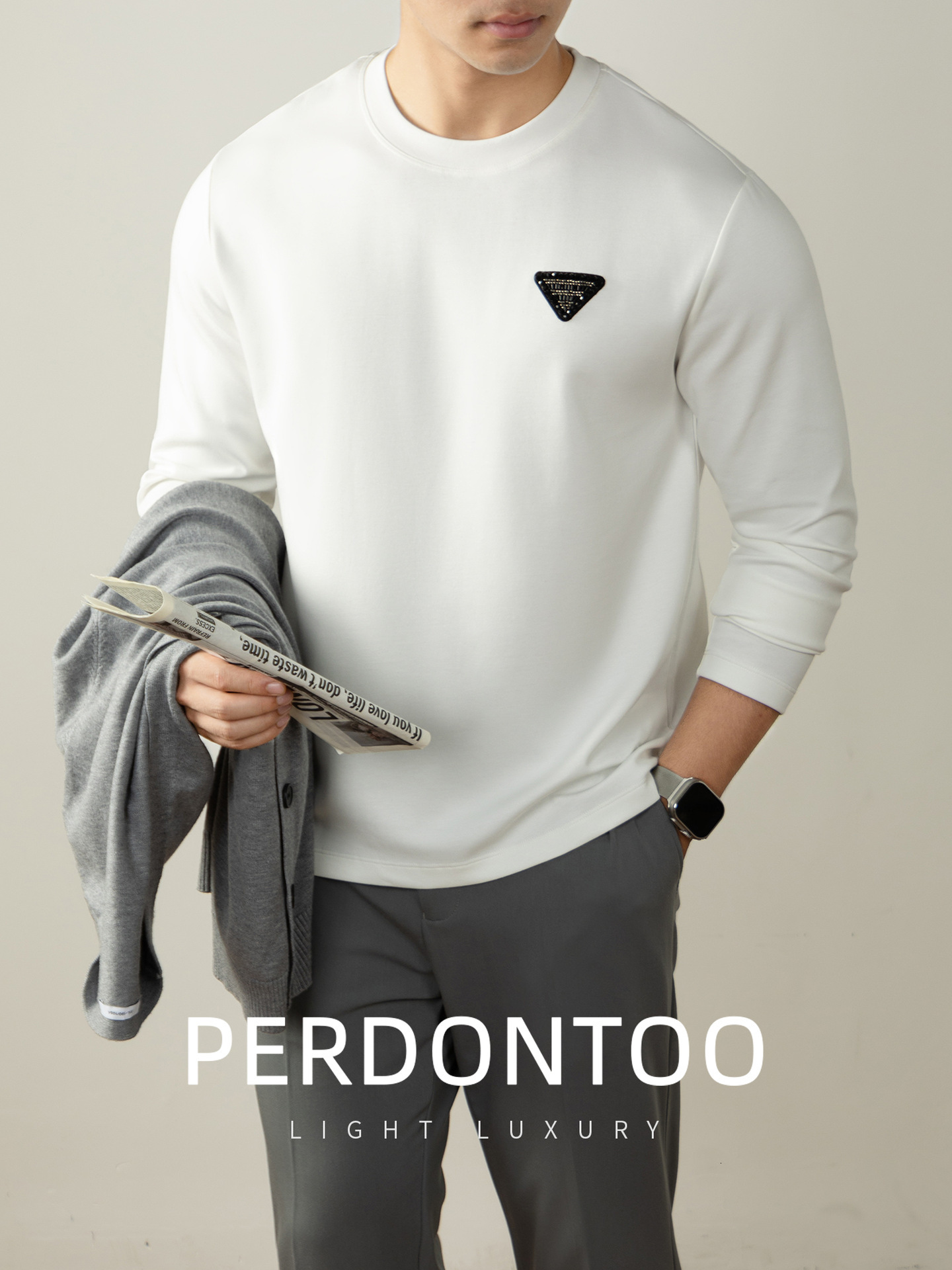 Luxury Brand Brilliant Rhinestone High-End Cloud Modal Cotton Long Sleeve Men's Light Designer Clothes Luxury Inner Wear Autumn Casual Top