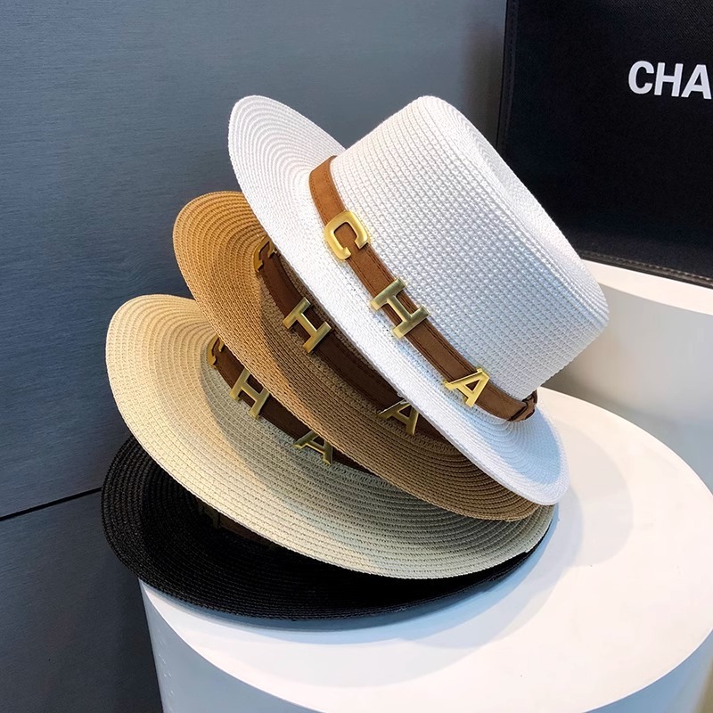 Luxury Brand Designer Cap French Retro Flat Top Summer Beach Sunshade Protection Straw Hepburn Vacation Style Sun Hat For Women