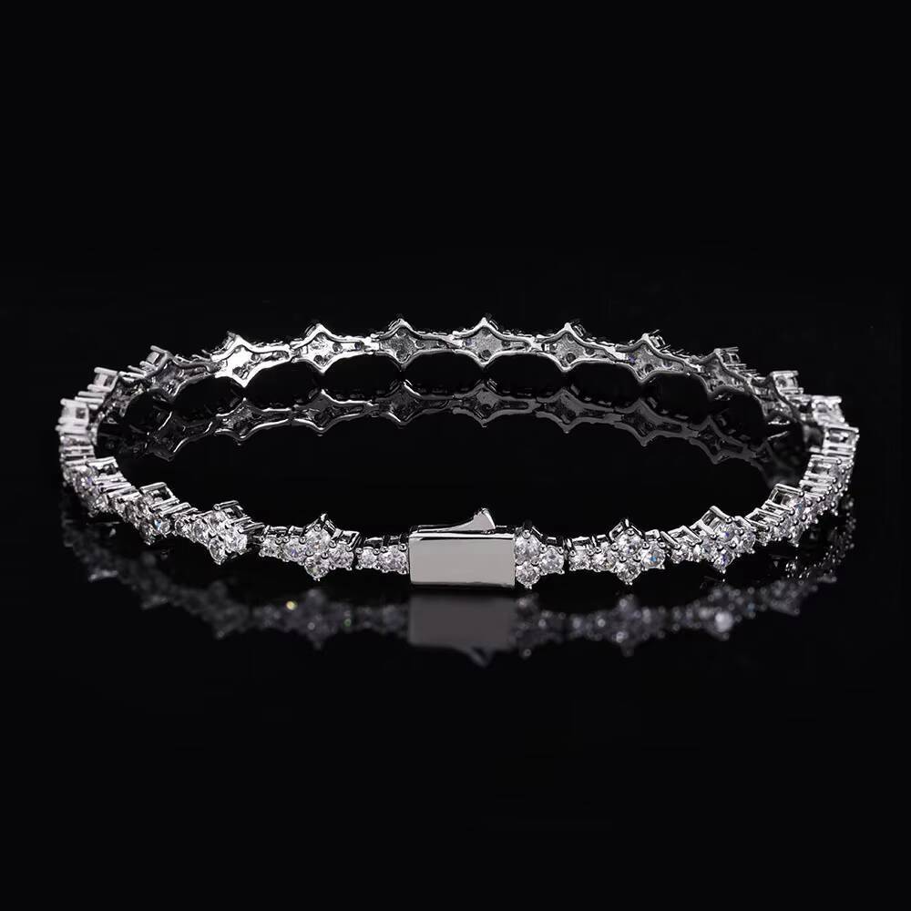 Hiphop Jewelry Lced Out Flower 65mm 925 Silver VVS Moissanite Bracelet 18K Gold Plated Pave Moissanite Tennis Chain Bracelet