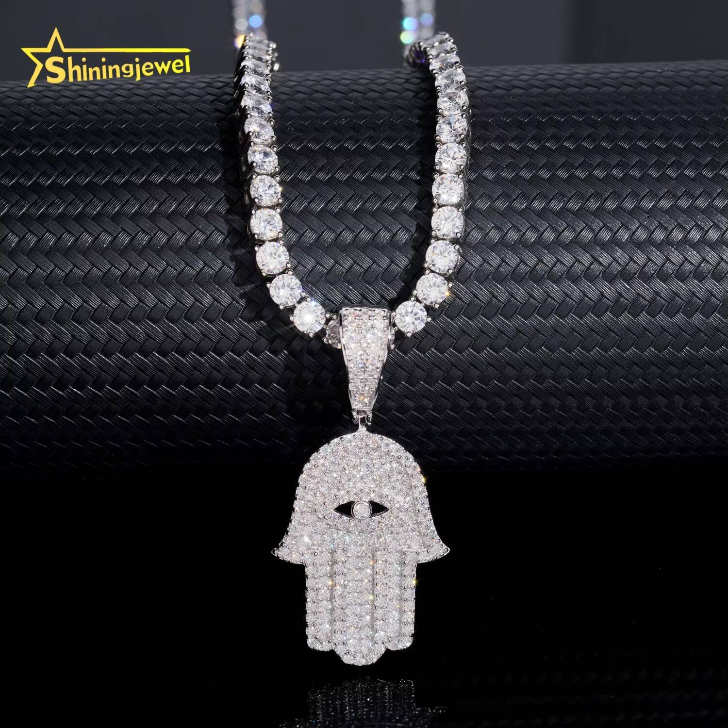Worldwide Shipping Hip Hop Pendant Charms 925 Sterling Silver Moissanite Hamsa Pendant Custom VVS Moissanite Pendant Men