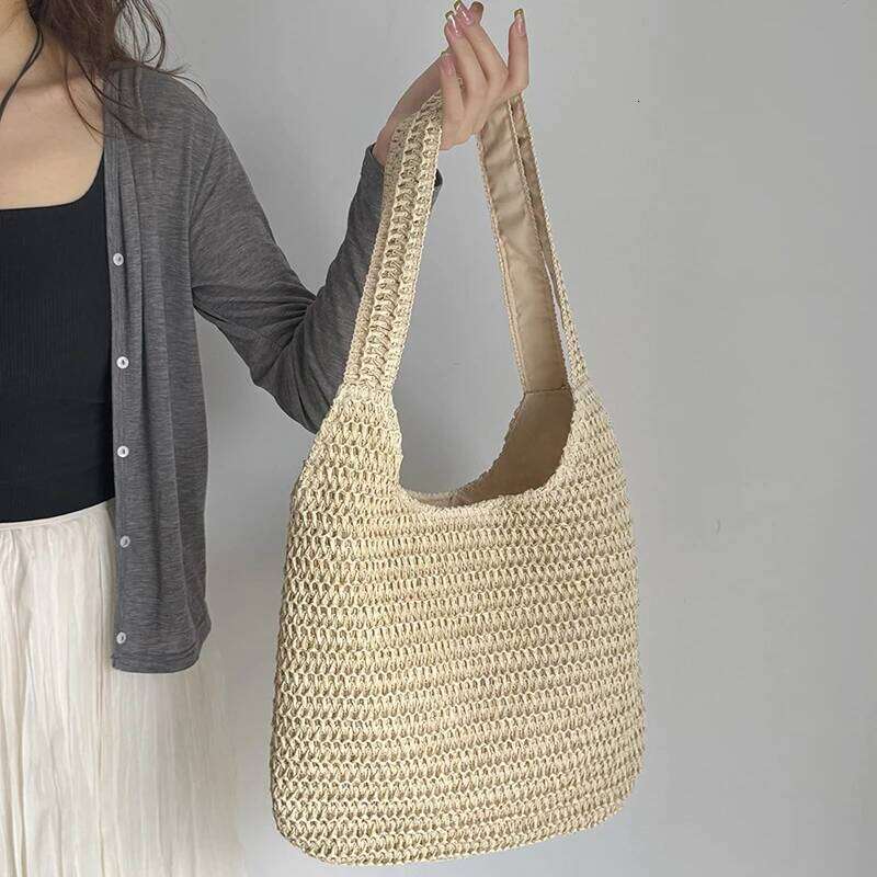 Fashion Rattan Women Shoulder Woven Female Handbags Large Capacity Summer Beach Straw Bags Casual Tote Purses