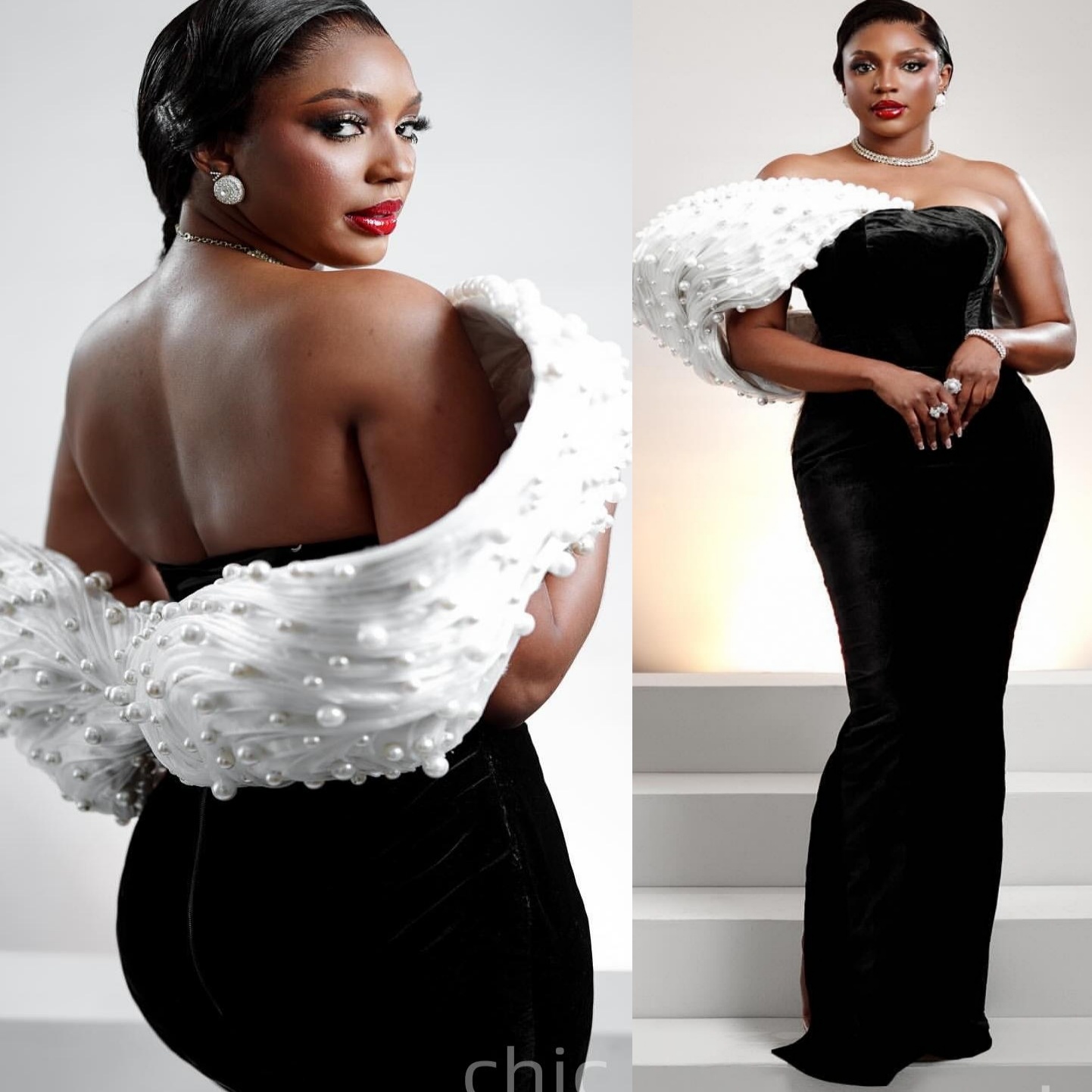 Aso Ebi Black Sheath Prom Dresses 2026 Strapless Pearls Velvet Charming Evening Formal Party Second Birthday Engagement Gowns Dress For Special Occasi