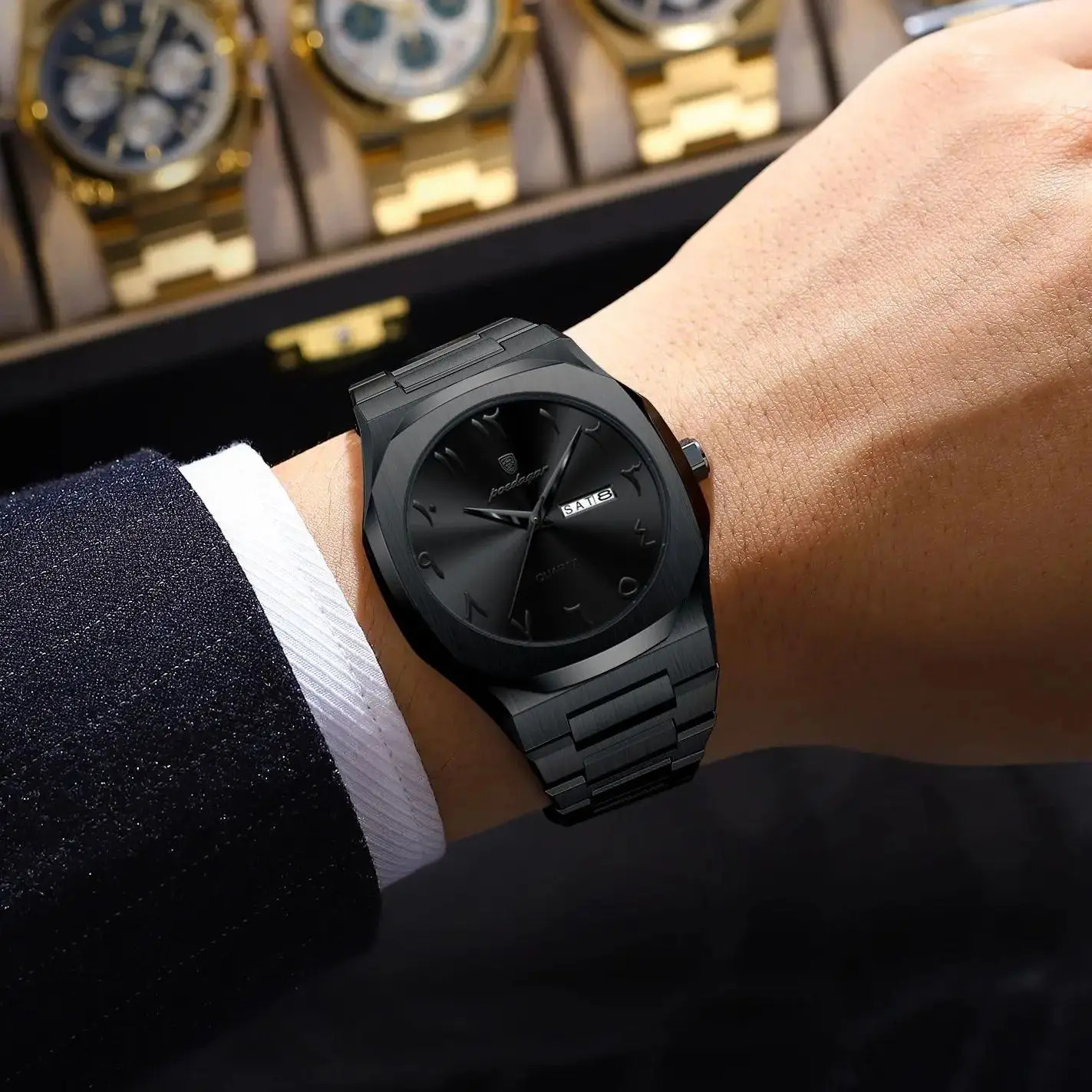 POEDAGAR Military Watch For Men Waterproof Week Calendar Man Wristwatch Quartz Stainless Steel Fashion Mens Watches Male 260114
