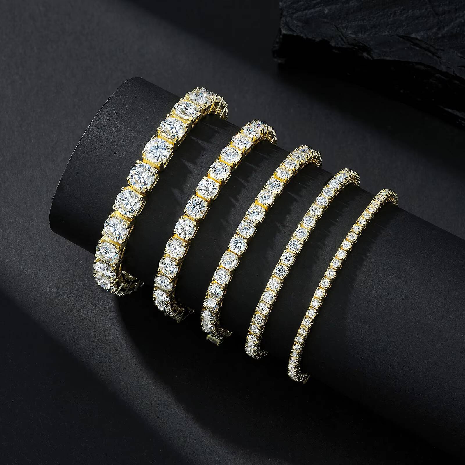 Moissanite Gold Plated Square Set Tennis Chain With Brilliant Sparkling Stones Designed for Luxury Fashion Jewelry Bracelet