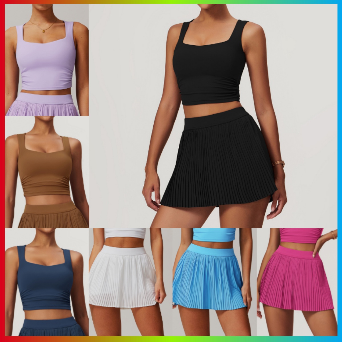 Womens Yoga Outfit Alonstty Yoga Sets Skirts Vest Tennis Sport Gym Running Casual Shorts Elastic High Waist Sportwear Lined