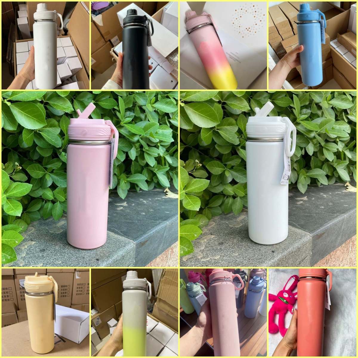 530ml/710ml Designer Water Bottle Stainless Steel Thermos Bottle Coffee Mug Vacuum Flask with Straw for Outdoor Camping Sports Insulation Cup