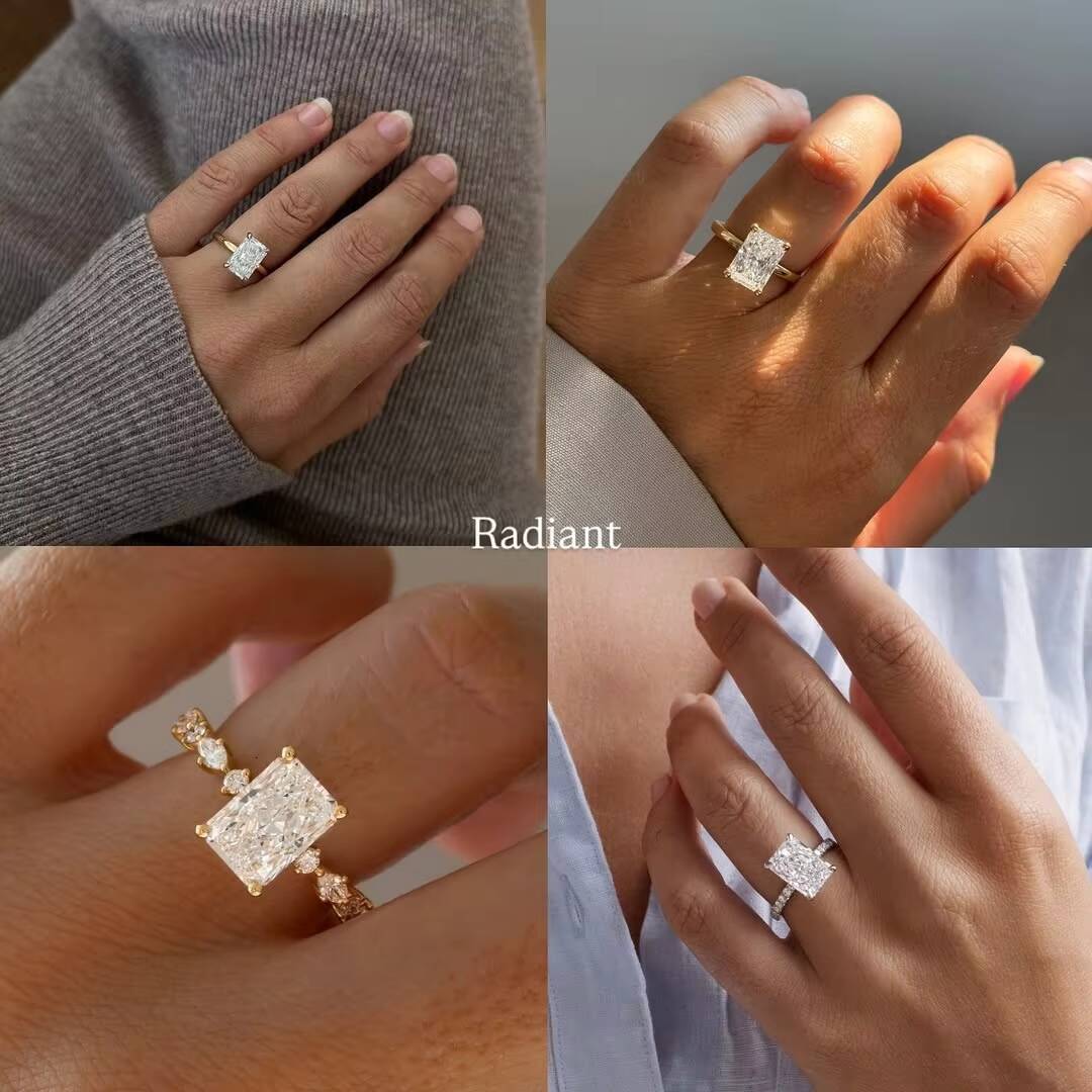 GRA Certificate 3ct 5ct Radiant Crushed Ice Cut Moissanite Rings Silver Sterling 925 18k Gold Plated Mossanite Ring